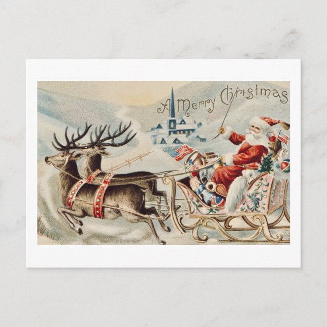 Vintage Jultomten jul Sleigh Reindeer Vykort (Framsida)