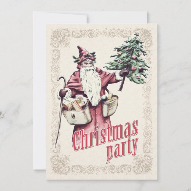 Vintage Jultomten julfest inbjudan (Framsida)