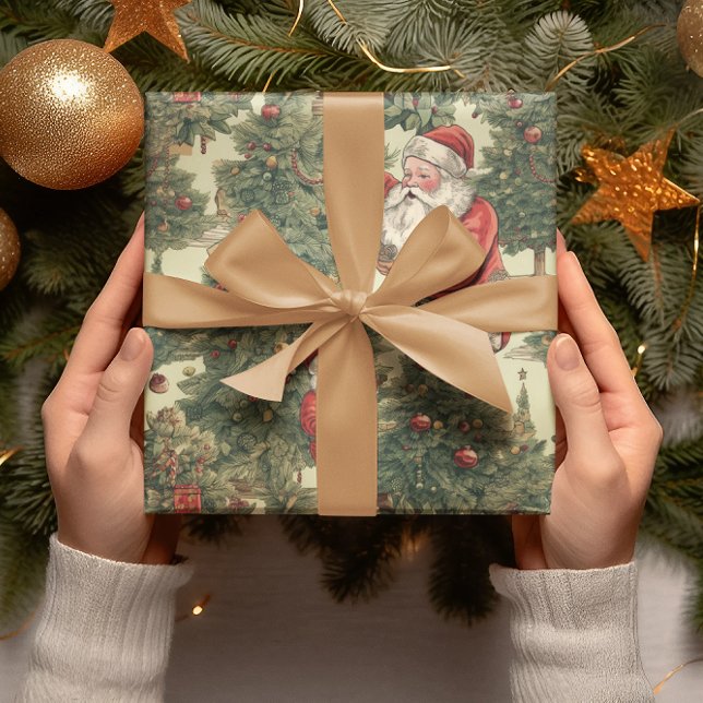 Vintage Jultomten Julgran Mönster Presentpapper (Skapare uppladdad)