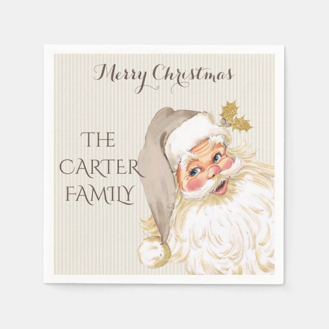 Vintage Jultomten julgranskassett och Guld Pappersservett (Framsidan)