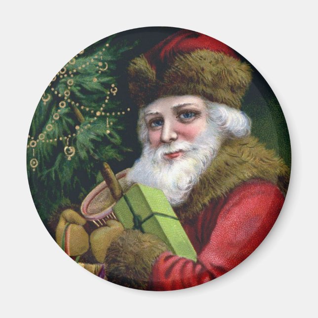 Vintage Jultomten julgranskretsen Magnet (Framsidan)