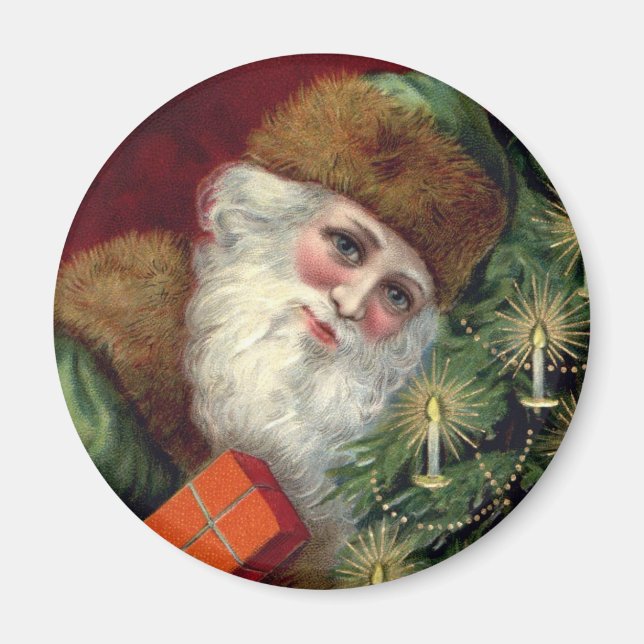 Vintage Jultomten julgranskretsen Magnet (Framsidan)
