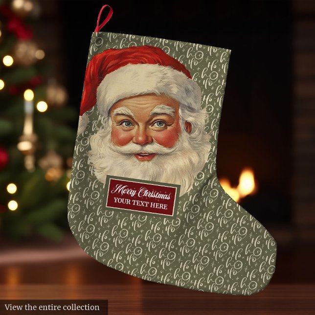 Vintage Jultomten julklapp anpassa Stor Julstrumpa (Vintage Santa Claus Christmas Stocking Personalized Name)