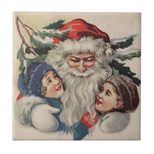Vintage Jultomten julklapp Kakelplatta