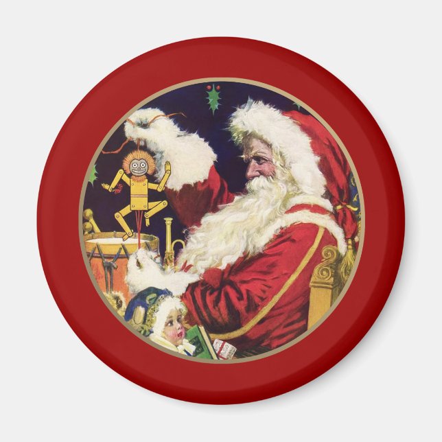 Vintage Jultomten julklapp Magnet (Framsidan)