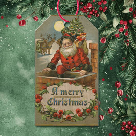 Vintage jultomten jultomten Kväll Skorsten Presentetikett
