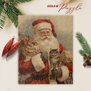 Vintage Jultomten Kattjulen Jigszawa Puzzle Pussel