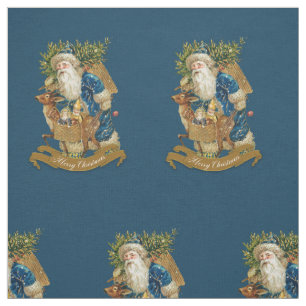 Vintage Jultomten Klassisk jul Blue Mönster Tyg