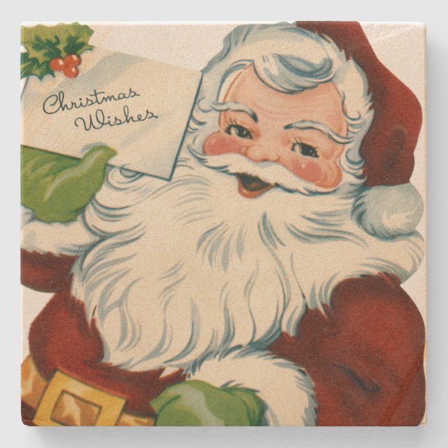 Vintage Jultomten levererar julklapp Önskemål Underlägg Sten (Framsidan)