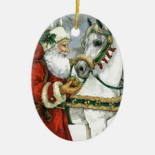 Vintage Jultomten Matar hans vita häst Julgransprydnad Keramik