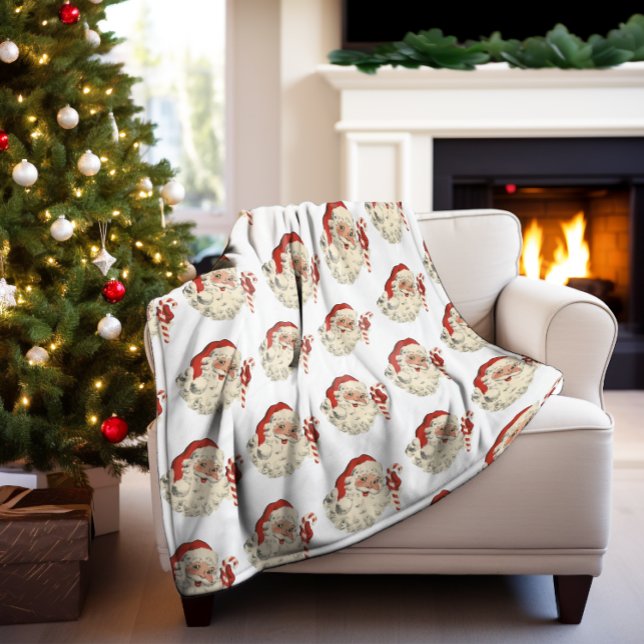 Vintage Jultomten med Candy cane. Fleecefilt (Skapare uppladdad)