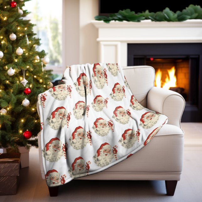 Vintage Jultomten med Candy cane. Fleecefilt (Skapare uppladdad)