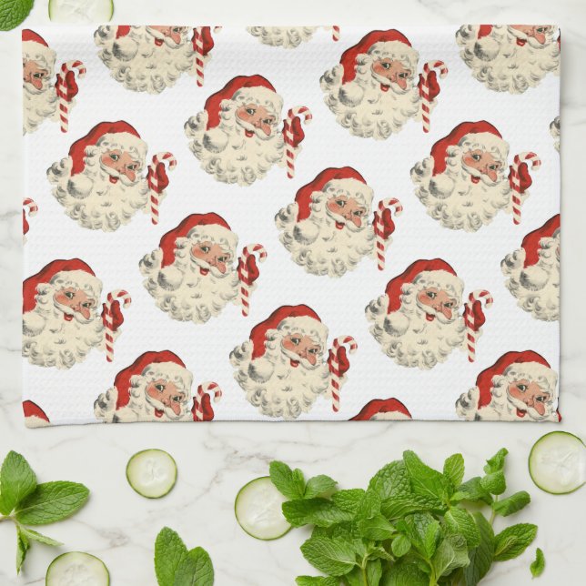 Vintage Jultomten med Candy cane. Kökshandduk (Vikta)