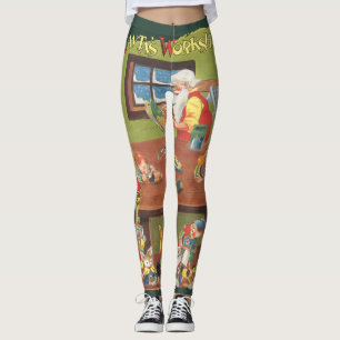 Vintage-jultomten med Elves i verkstaden Leggings