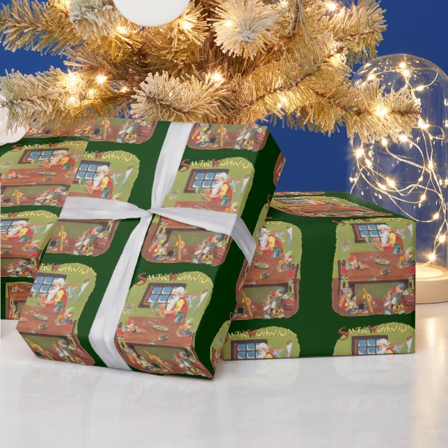 Vintage-jultomten med Elves i verkstaden Presentpapper (Helgdagar)