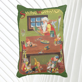 Vintage-jultomten med Elves i verkstaden Prydnadskudde