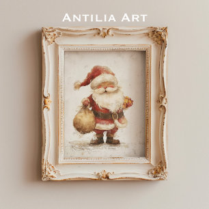 Vintage Jultomten med Gift Bag-jul Poster