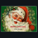 Vintage Jultomten med Gräs-andejul<br><div class="desc">En presentväska med en reflexbild med ett leende Jultomten i lycklig omgiven av en krans i gräs med en spricka i hatten.</div>