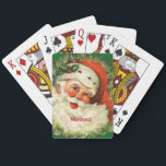 Vintage Jultomten med Gräs utandning Casinokort<br><div class="desc">Spelkort med en reflexbild med ett leende Jultomten i lycklig omgiven av en andedräkt i gräs med en spricka i hatten.</div>