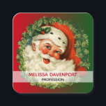 Vintage Jultomten med Gräs utandning Fyrkantigt Visitkort<br><div class="desc">Affärskort med en reflexbild med ett leende lycklig Jultomten omgivet av en andedräkt i gräs med en spricka i hatten.</div>