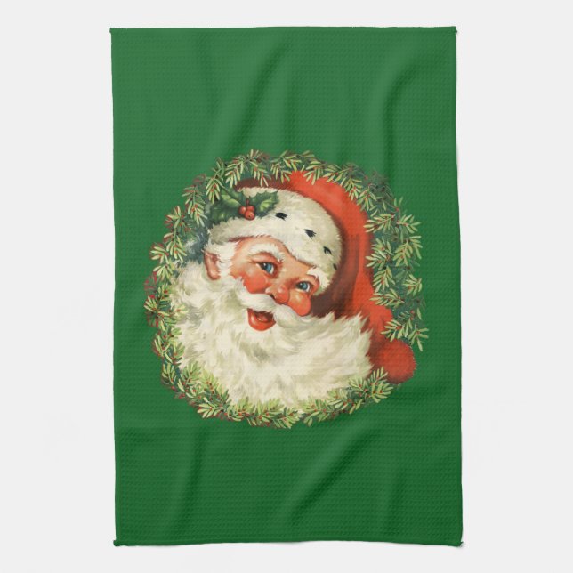 Vintage Jultomten med Gräs utandning Kökshandduk (Vertikal)