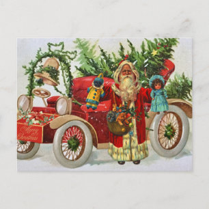Vintage-jultomten med Leksak och rödbil Helg Vykort