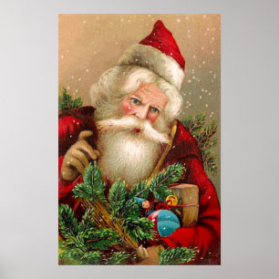 Vintage Jultomten med Leksak Poster