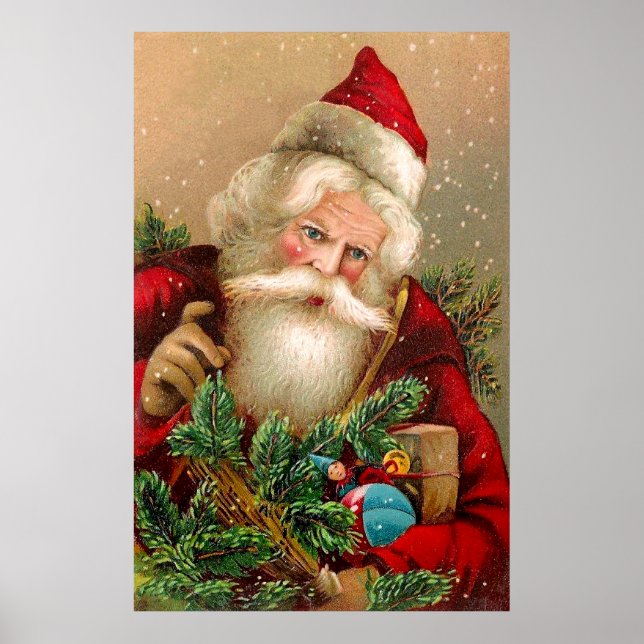 Vintage Jultomten med Leksak Poster (Framsidan)