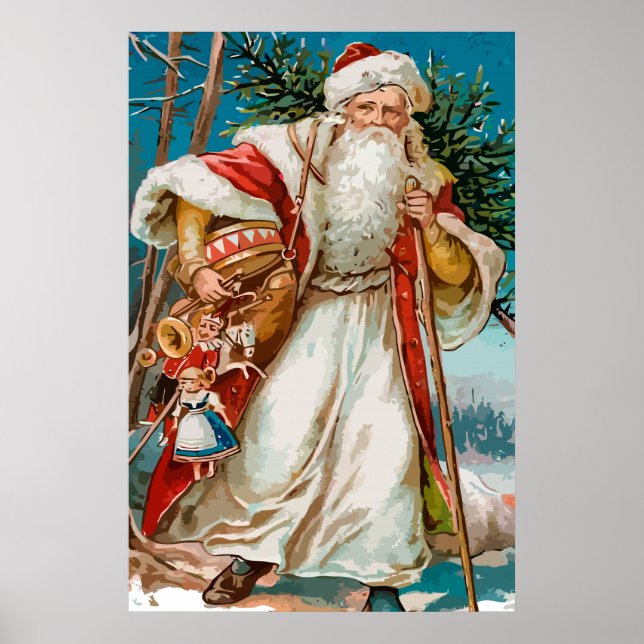 Vintage Jultomten med Leksak Poster (Framsidan)