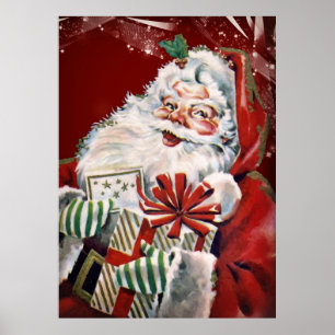 Vintage Jultomten med många gåvor Poster