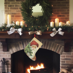 VINTAGE JULTOMTEN NAMN i JULGRAN Liten Julstrumpa