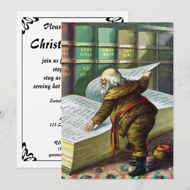 Vintage Jultomten Naughty Nice-partiets inbjudan (Fram/baksida)