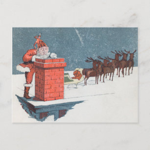 Vintage Jultomten och Elf Skorsten jul Vykort