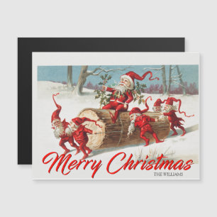 Vintage Jultomten och Elves Snö julkort