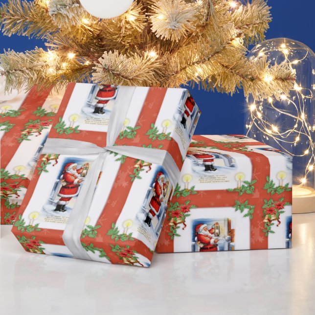 Vintage Jultomten och Poinsettia jul Presentpapper (Helgdagar)