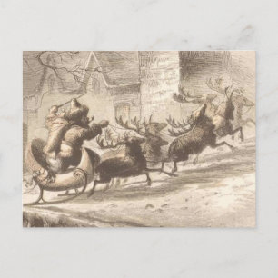 Vintage Jultomten och renillustration Helg Vykort