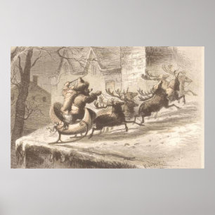 Vintage Jultomten och renillustration Poster