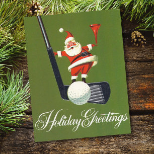Vintage jultomten på Golf-Klubben Julkort
