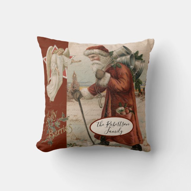 Vintage Jultomten Pappa jul Angel-familjen Kudde (Framsida)