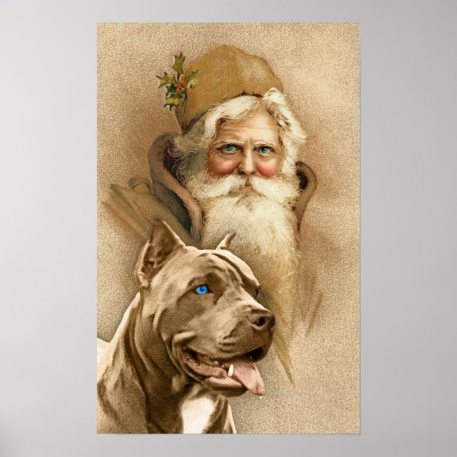 Vintage Jultomten & Pet Bull Dog Poster (Framsidan)