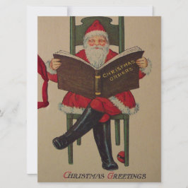 Vintage jultomten Reading Bok Julkort