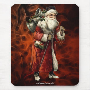 Vintage Jultomten & Red Fractal Julafton Mousepad Musmatta