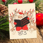 Vintage jultomten Reindeer Julkort<br><div class="desc">Vintage jultomtsläsning till renar-Helgdag-kort</div>