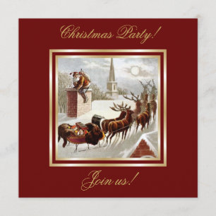 Vintage Jultomten Reindeer Sleigh-inbjudan Inbjudningar