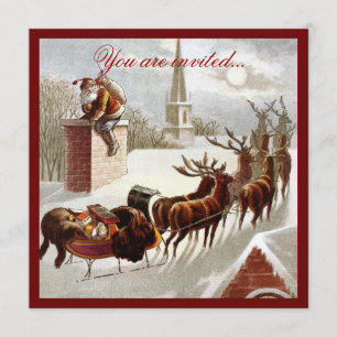 Vintage Jultomten Reindeer Sleigh-inbjudan Inbjudningar