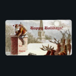 Vintage Jultomten Reindeer Sleigh-märkre Fraktsedel<br><div class="desc">Vintage Jultomten Reindeer Sleigh-märkre,  med ett Jultomten som försöker ta sig in i ett hus genom skorsten och renar med sitt skal av presenter.</div>
