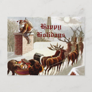 Vintage Jultomten Reindeer Sleigh-vykort Helg Vykort
