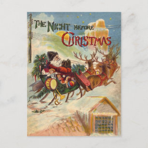 Vintage Jultomten Reindeer Sleigh-vykort Helg Vykort