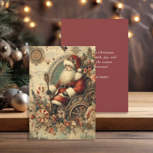 Vintage Jultomten Sleigh God jul Julkort (Vintage Santa Claus and sleigh Christmas greeting card)