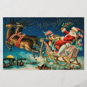 Vintage Jultomten Sleigh-Helgdag Brevpapper